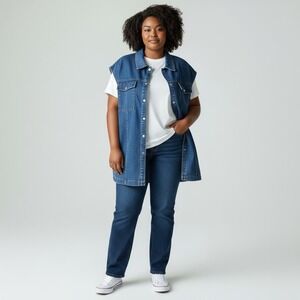 KATE HEWKO Womens Oversized Denim Jean Vest Layer Utility Minimalist Oversized